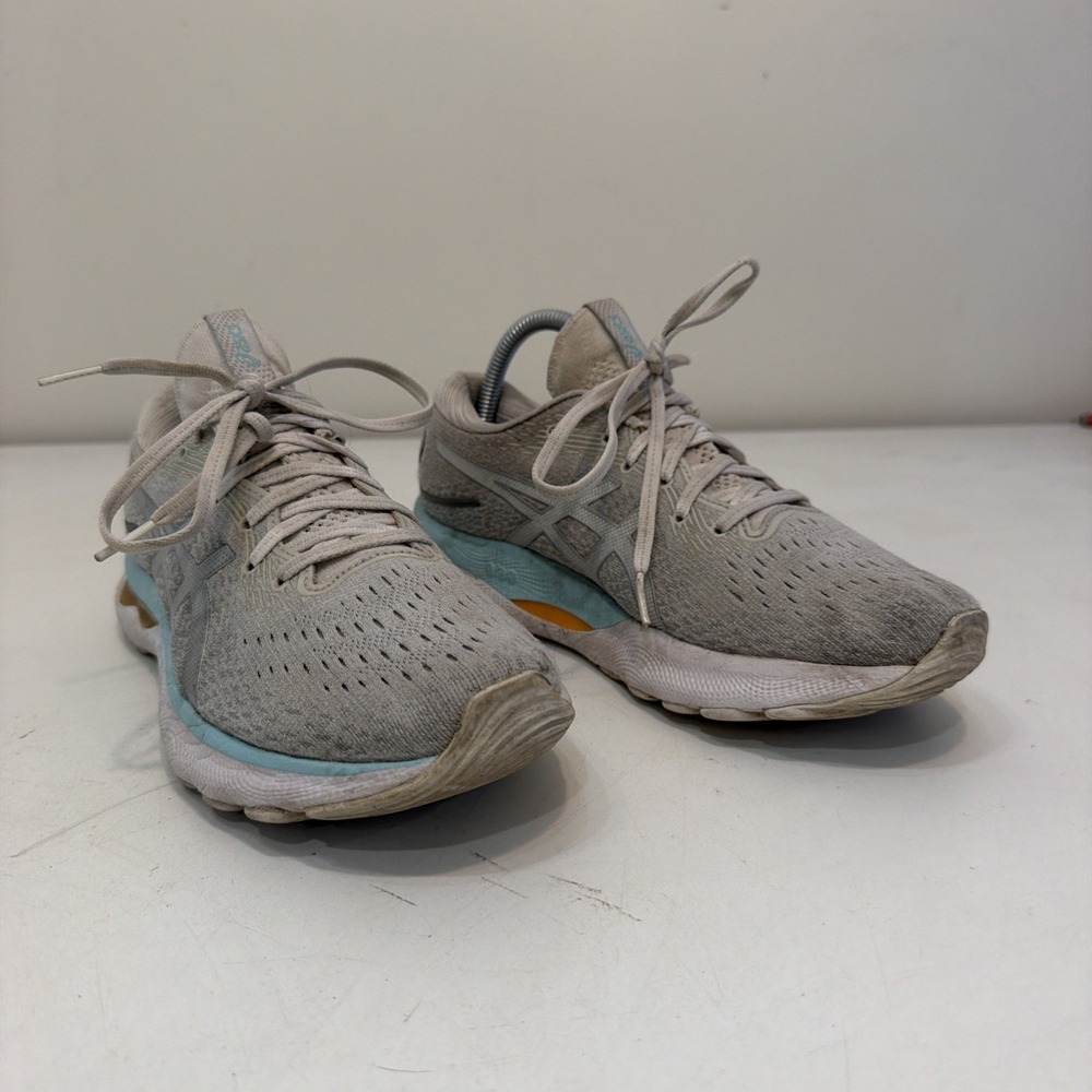 Asics Womens Gel Nimbus 24 1012B201 White Blue Running Shoes Sneakers Size 8.5 B